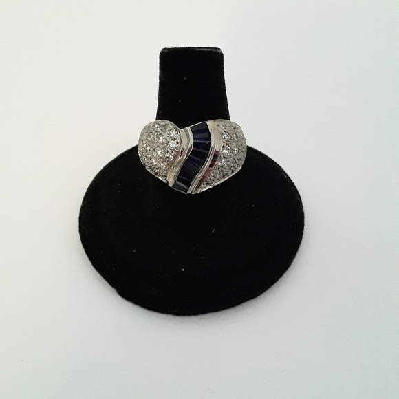 Vintage Sterling Silver Sapphire CZs Ring - Picture 3 of 8
